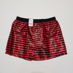 Men's Red and Black Striped Satin Boxers.